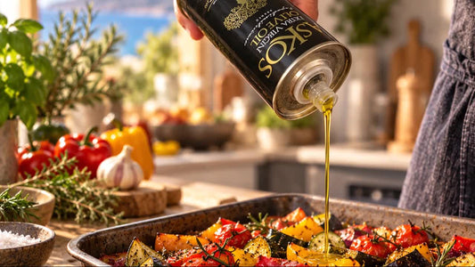 ASKOS Black Olivenöl 500 ml beim Verfeinern von mediterranem Ofengemüse