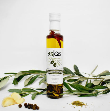 ASKOS - Olivenöl mit Thymian, Chili,  Pfeffer & Knoblauch 250ml - MHD 07/26