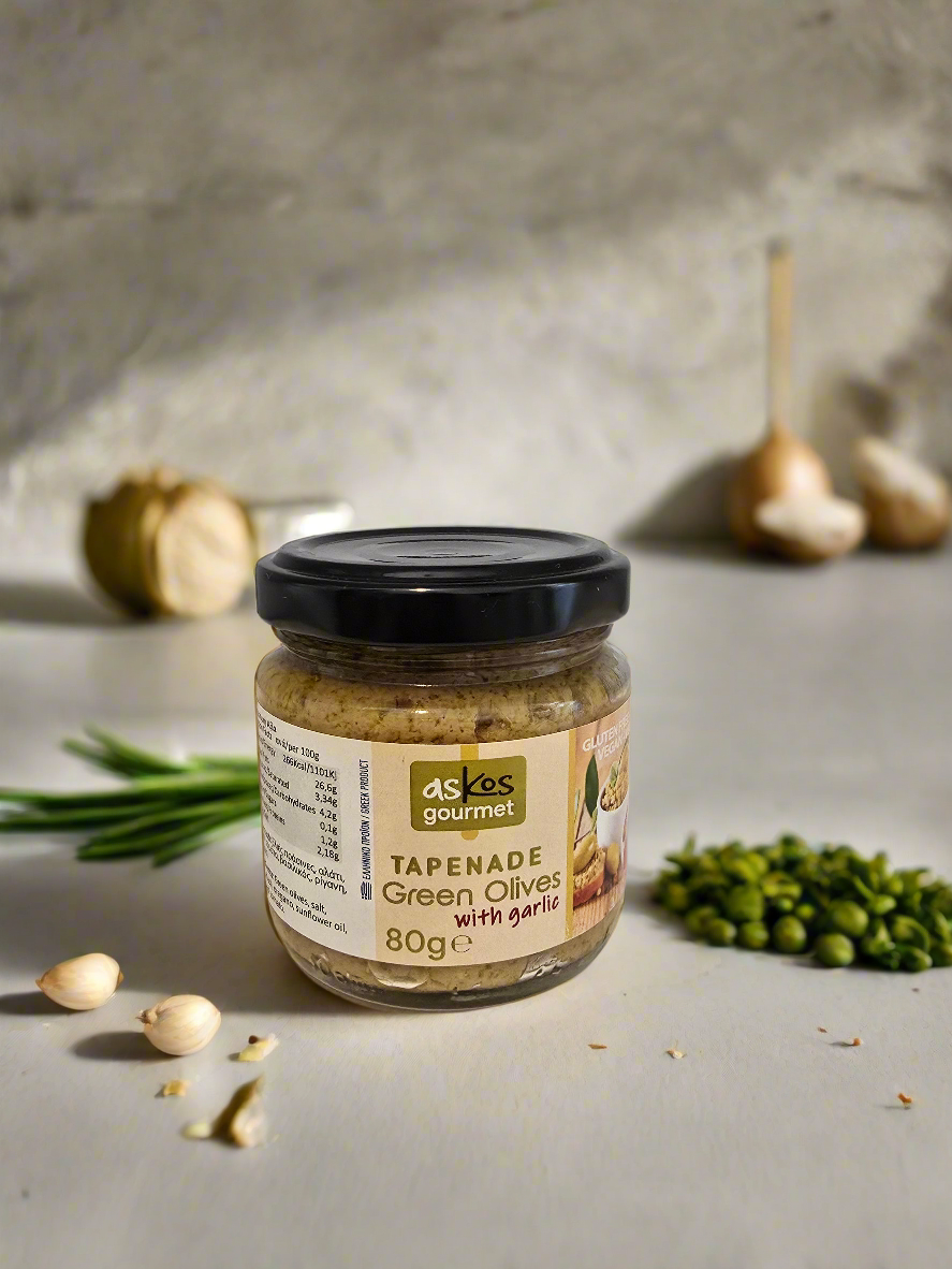 Oliventapenade / Olivenpaste aus grünen Oliven mit Knoblauch 80g
