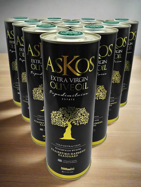 ASKOS Olivenöl Black 6 Liter (12x500ml) - Nativ extra - Koroneiki-Olive